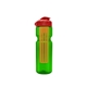 a transparent green bottle & red lid & translucent orange infuser champion - 28 oz transparent bottle with flip lid and large infuser
