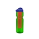 a transparent green bottle & reflex blue lid & translucent red infuser champion - 28 oz transparent bottle with flip lid and large infuser