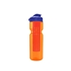 a transparent orange bottle & reflex blue lid & translucent red infuser champion - 28 oz transparent bottle with flip lid and large infuser