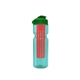 a transparent teal bottle & green lid & translucent red infuser champion - 28 oz transparent bottle with flip lid and large infuser