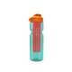 a transparent teal bottle & orange lid & translucent red infuser champion - 28 oz transparent bottle with flip lid and large infuser