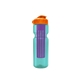 a transparent teal bottle & orange lid & translucent violet infuser champion - 28 oz transparent bottle with flip lid and large infuser