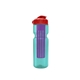 a transparent teal bottle & red lid & translucent violet infuser champion - 28 oz transparent bottle with flip lid and large infuser