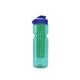 a transparent teal bottle & reflex blue lid & translucent green infuser champion - 28 oz transparent bottle with flip lid and large infuser