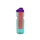 a transparent teal bottle & violet lid & translucent red infuser champion - 28 oz transparent bottle with flip lid and large infuser