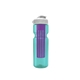 a transparent teal bottle & white lid & translucent violet infuser champion - 28 oz transparent bottle with flip lid and large infuser