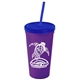 a violet cup & translucent blue lid & translucent blue straw promotional personalized 24 oz stadium plastic tumbler cup with straw and lid