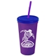 a violet cup & translucent blue lid & translucent violet straw promotional personalized 24 oz stadium plastic tumbler cup with straw and lid