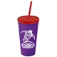 a violet cup & translucent red lid & translucent red straw promotional personalized 24 oz stadium plastic tumbler cup with straw and lid