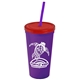 a violet cup & translucent red lid & translucent violet straw promotional personalized 24 oz stadium plastic tumbler cup with straw and lid