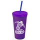 a violet cup & translucent violet lid & translucent blue straw promotional personalized 24 oz stadium plastic tumbler cup with straw and lid