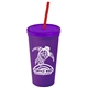 a violet cup & translucent violet lid & translucent red straw promotional personalized 24 oz stadium plastic tumbler cup with straw and lid