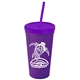 a violet cup & translucent violet lid & translucent violet straw promotional personalized 24 oz stadium plastic tumbler cup with straw and lid