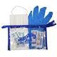 aerial view a royal blue hospitality essentials kit with face mask and sanitizer, image 1 of 2