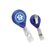 aerial view a blue tear shape retractable badge holder, image 1 of 2