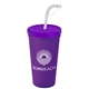 a translucent violet lid & violet cup 24 oz stadium tumbler cup with flex straw and lid