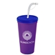 a translucent blue lid & violet cup 24 oz stadium tumbler cup with flex straw and lid