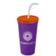 a translucent orange lid & violet cup 24 oz stadium tumbler cup with flex straw and lid