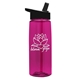 aerial view a transparent hot pink bottle & black lid 26 oz flair tritan water bottle with flip straw lid, image 1 of 3