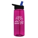 aerial view a transparent hot pink bottle & black with blue spout lid 26 oz flair tritan water bottle with flip straw lid, image 1 of 3