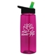 aerial view a transparent hot pink bottle & black with green spout lid 26 oz flair tritan water bottle with flip straw lid, image 1 of 3