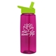 aerial view a transparent hot pink bottle & lime green lid 26 oz flair tritan water bottle with flip straw lid, image 1 of 3