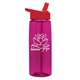 aerial view a transparent hot pink bottle & red lid 26 oz flair tritan water bottle with flip straw lid, image 1 of 3