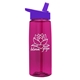 aerial view a transparent hot pink bottle & violet lid 26 oz flair tritan water bottle with flip straw lid, image 1 of 3
