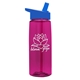 aerial view a transparent hot pink bottle & royal blue lid 26 oz flair tritan water bottle with flip straw lid, image 1 of 3