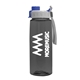 a transparent smoke bottle & gray with blue cap lid the flair - 26 oz transparent tritan(tm) bottle with quick snap lid