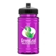aerial view a black lid & transparent hot pink bottle upcycle - mini 16 oz rpet sports bottle with push - pull lid - digital, image 1 of 2