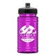 aerial view a black lid & transparent hot pink bottle upcycle - mini 16 oz rpet sports bottle with push - pull lid, image 1 of 2