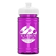 aerial view a white lid & transparent hot pink bottle upcycle - mini 16 oz rpet sports bottle with push - pull lid, image 1 of 2