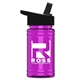 aerial view a black lid & transparent hot pink bottle upcycle - mini 16 oz rpet sports bottle with flip straw lid, image 1 of 2