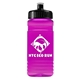 aerial view a black lid & transparent hot pink bottle 20 oz upcycle rpet bottle push pull lid, image 1 of 2
