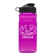 aerial view a black lid & transparent hot pink bottle 20 oz upcycle rpet bottle flip top lid, image 1 of 2
