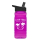 aerial view a black lid & transparent hot pink bottle 20 oz upcycle rpetbottle flip straw lid, image 1 of 2