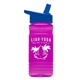 a royal blue lid & transparent hot pink bottle 20 oz upcycle rpetbottle flip straw lid