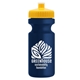 a yellow lid & navy blue bottle the eco - cyclist 22 oz circular bike bottles with push pull lids
