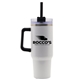 aerial view a white the trek - 40 oz extra large stainless steel mug with handle and straw, image 1 of 2