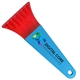 a transparent red blade & cyan handle 7 ice scraper with digital imprint