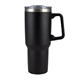 aerial view a black mammoth 40 oz vacuum insulated tumbler with handle and straw, image 1 of 2