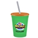 a transparent green cup & translucent orange lid & frost straw 16 oz stadium tumbler cup with lid straw - digital