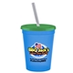 a transparent blue cup & translucent green lid & frost straw 16 oz stadium tumbler cup with lid straw - digital