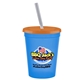 a transparent blue cup & translucent orange lid & frost straw 16 oz stadium tumbler cup with lid straw - digital