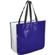 aerial view a midnight blue extra large laminated shopping tote bag, image 1 of 2