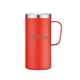 aerial view a red 20 oz double wall, stainless steel camping mug, image 1 of 3