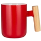 aerial view a red tokyo 12 oz ceramic mug w / wooden handle, image 1 of 2
