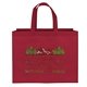 aerial view a red value(tm) custom non - woven budget tote bag w / reflective glossy sparkle, image 1 of 4