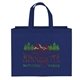 aerial view a royal blue value(tm) custom non - woven budget tote bag w / reflective glossy sparkle, image 1 of 4